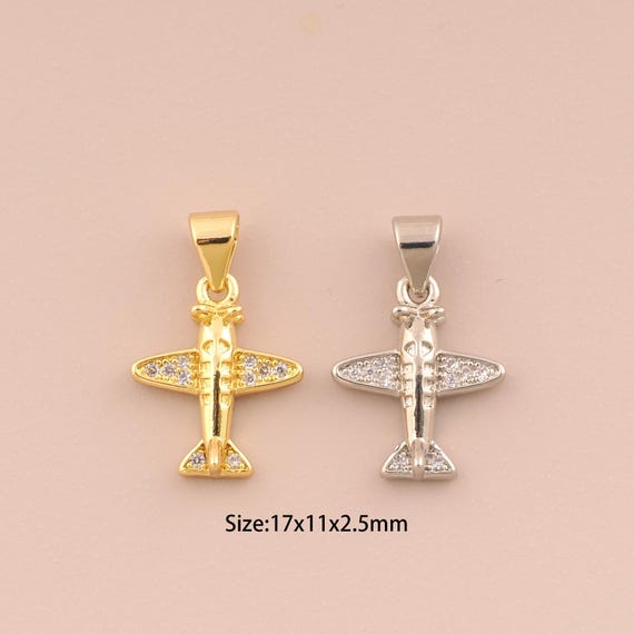 18K Gold Airplane Charms,CZ Pave Airplane Charms Pendants,Airplane Charm for DIY Jewelry Making Supply