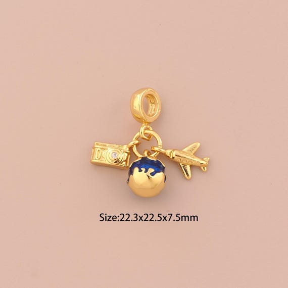 18K Gold Camera Charms,CZ Pave Heart Charms Pendants,Enamel Compass Charm for DIY Jewelry Making Supply