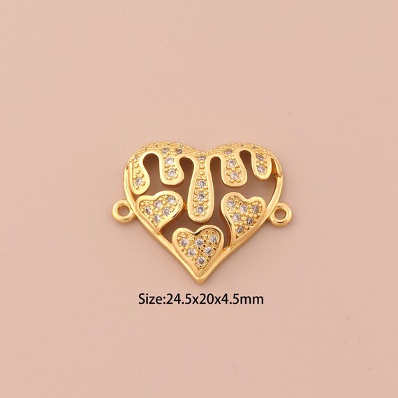 18K Gold Filled Heart Connector,Pave CZ Minimalist Connector Charms,Heart Connector for DIY Jewelry Making Supply
