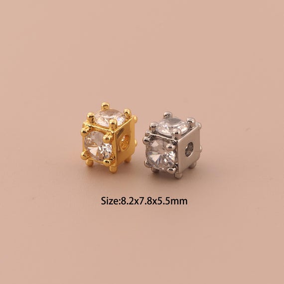 18K Gold Square Spacer Bead,CZ Pave Minimalist Bead,Square Bead for DIY Jewelry Making Supply