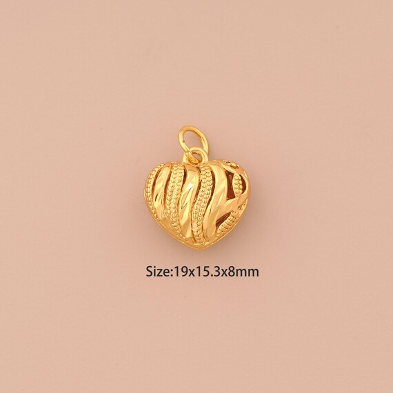 18K Gold Hollow Heart Charms,Love Charms Pendants,Heart Charm for DIY Jewelry Making Supply