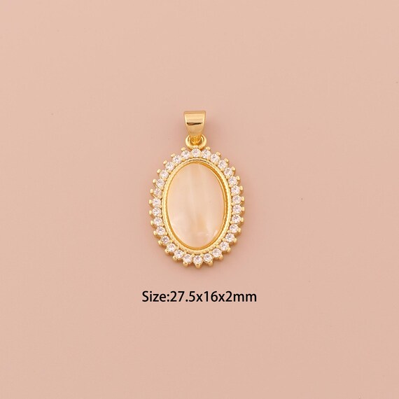 18K Gold Oval Charms,CZ Pave Minimalist Charms Pendants,Oval Charm for DIY Jewelry Making Supply