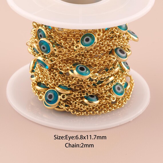 3.28 Feet 18K Gold Evil Eye Chain,Special Chain,Semi-Finished Chain for DIY Jewelry Making Supply