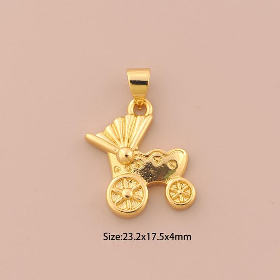 18K Gold Stroller Charms,Stroller Charms Pendants,Stroller Charm for DIY Jewelry Making Supply