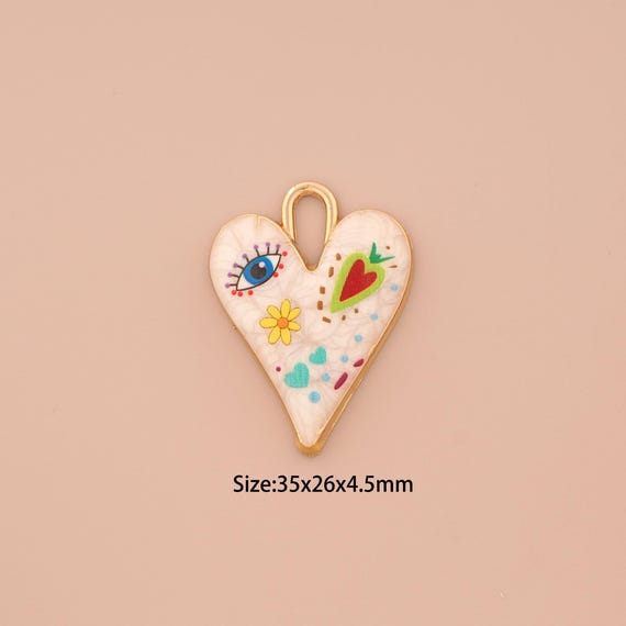 18K Gold Evil Eye Charms,Enamel Flower Charms Pendants,Heart Charm for DIY Jewelry Making Supply