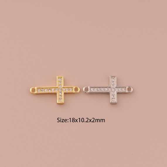18K Gold Cross Connector,CZ Pave Religious Connector Charms,Christian Connector for DIY Jewelry Making Supply