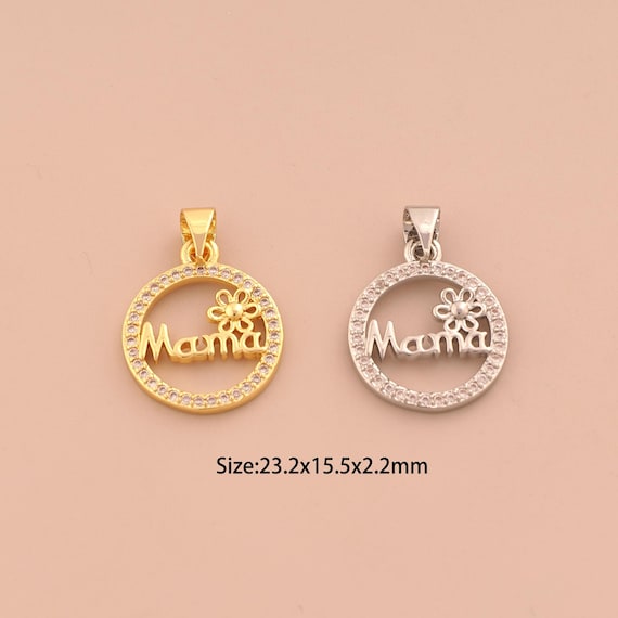 18K Gold MAMA Charms,CZ Pave Flower Charms Pendants,Letter Charm for DIY Jewelry Making Supply