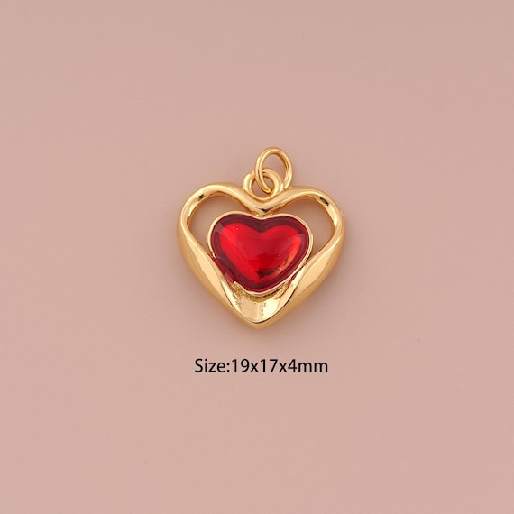 18K Gold Heart Charms,Minimalist Charms Pendants,Heart Charm for DIY Jewelry Making Supply