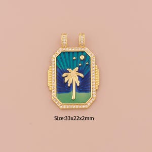 18K Gold Coconut Tree Charms,CZ Pave Minimalist Charms Pendants,Enamel Coconut Tree Charm for DIY Jewelry Making Supply