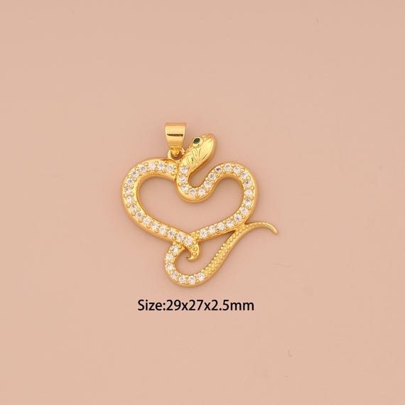18K Gold Snake Charms,CZ Pave Animal Charms Pendants,Snake Charm for DIY Jewelry Making Supply