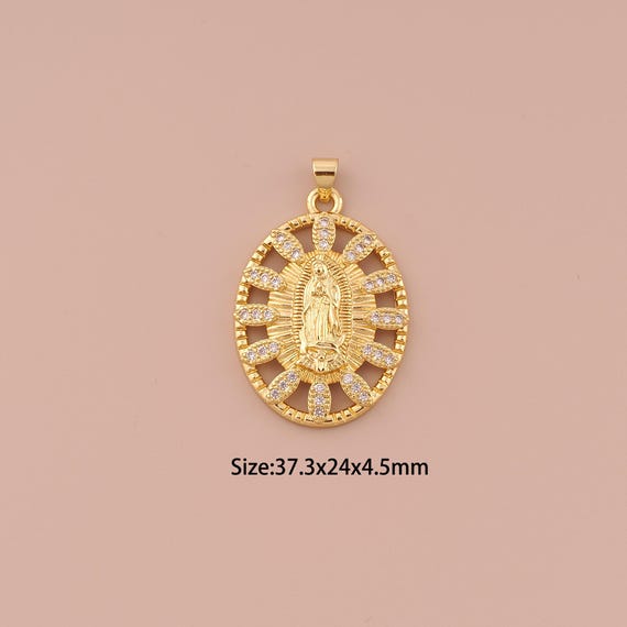 18K Gold Virgin Mary Charms,CZ Pave Minimalist Charms Pendants,Catholic Charm for DIY Jewelry Making Supply