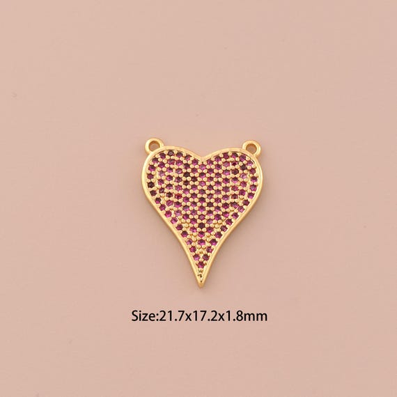 18K Gold Heart Charms,CZ Pave Minimalist Charms Pendants,Heart Charm for DIY Jewelry Making Supply