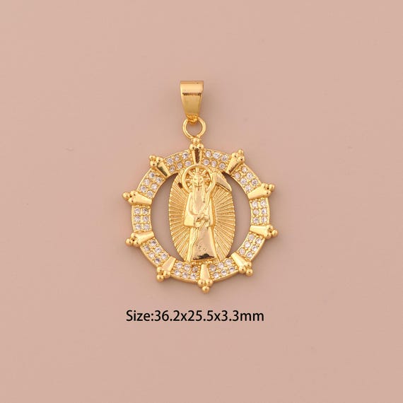 18K Gold Santa Muerte Charms,CZ Pave Santa Muerte Charms Pendants,Santa Muerte Charm for DIY Jewelry Making Supply