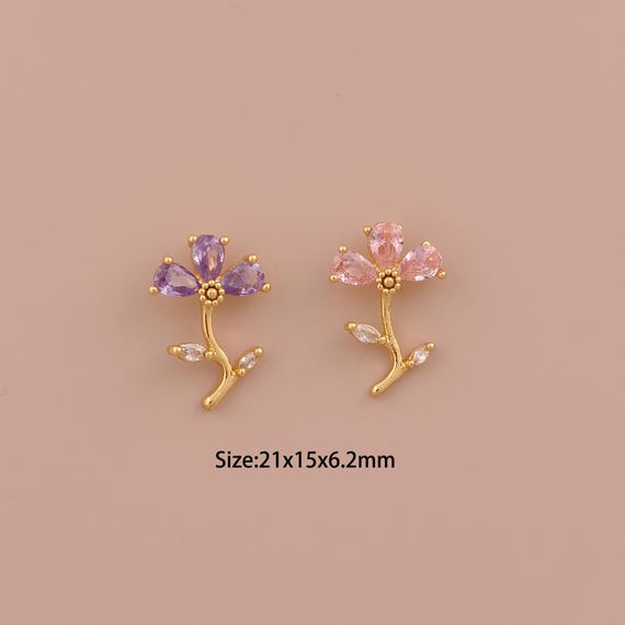 18K Gold Flower Charms,CZ Pave Minimalist Charms Pendants,Flower Charm for DIY Jewelry Making Supply
