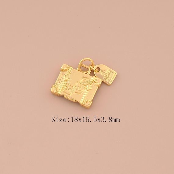 18K Gold Suitcase Charms,Travel Charms Pendants,FLIGHIH Charm for DIY Jewelry Making Supply