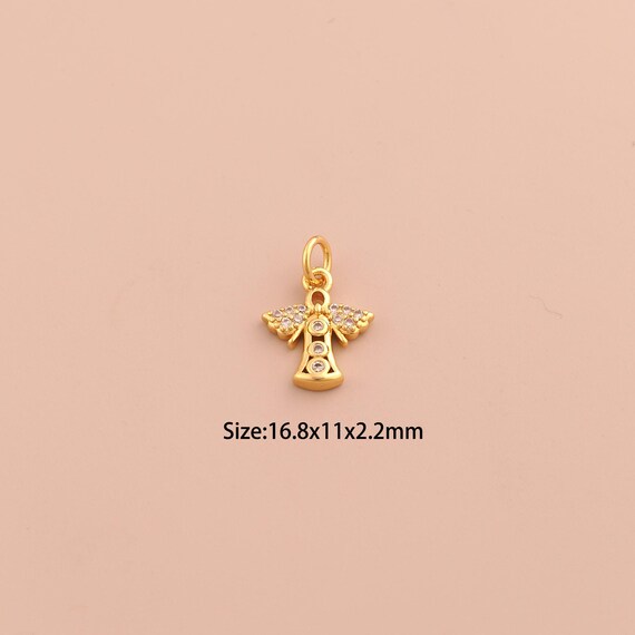 18K Gold Angel Charms,CZ Pave Angel Charms Pendants,Angel Charm for DIY Jewelry Making Supply