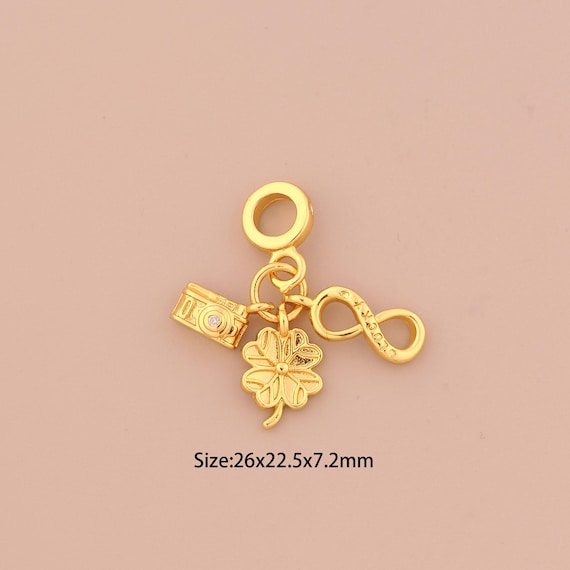18K Gold Flower Charms,CZ Pave Camera Charms Pendants,Infinity Charm for DIY Jewelry Making Supply