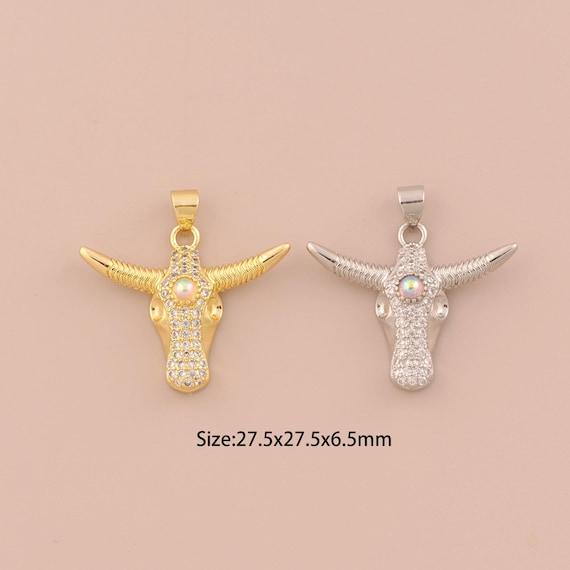 18K Gold Cow Head Charms,CZ Pave Cow Head Charms Pendants,Cow Head Charm for DIY Jewelry Making Supply