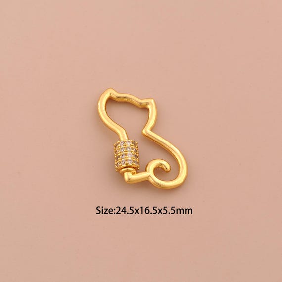 18K Gold Carabiner Clasp,Screw Clasp,CZ Pave Cat Clasp for DIY Jewelry Making Supply