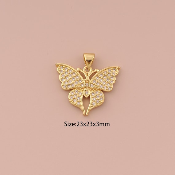 18K Gold Butterfly Charms,CZ Pave Minimalist Charms Pendants,Butterfly Charm for DIY Jewelry Making Supply
