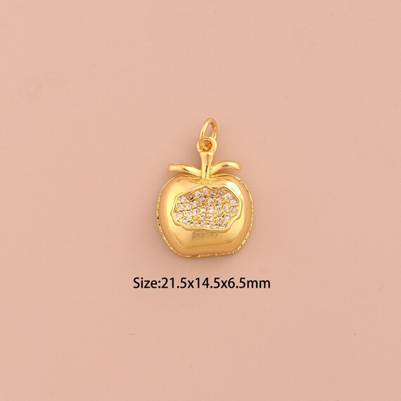 18K Gold Apple Charms,CZ Pave Fruit Charms Pendants,Apple Charm for DIY Jewelry Making Supply