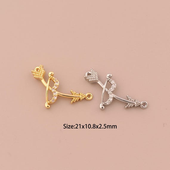 18K Gold Bow and Arrow Charms,CZ Pave Weapon Charms Pendants,Arrow Charm for DIY Jewelry Making Supply