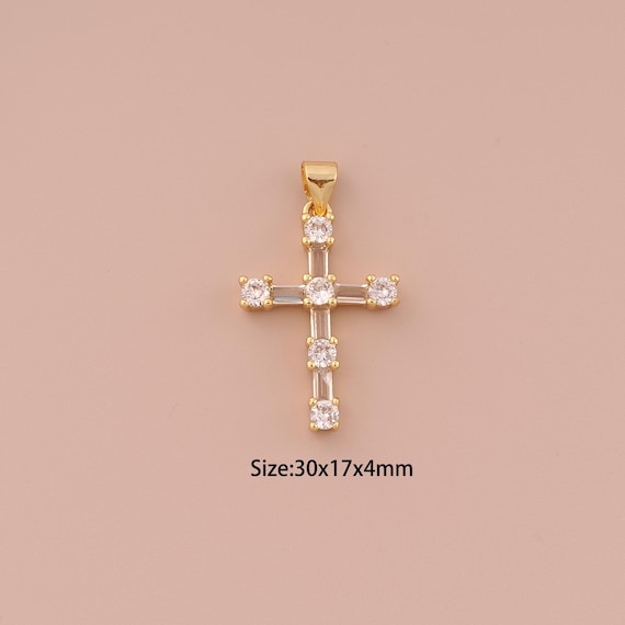 18K Gold Cross Charms,CZ Pave Minimalist Charms Pendants,Christian Charm for DIY Jewelry Making Supply