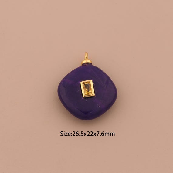 18K Gold Energy Stone Charms,Natural Stone Charms Pendants,Purple Jade Charm for DIY Jewelry Making Supply