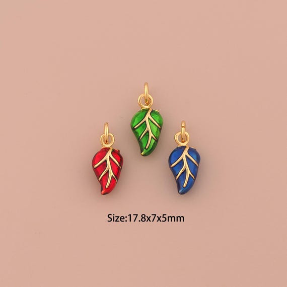 18K Gold Leaf Charms,Enamel Leaf Charms Pendants,Leaf Charm for DIY Jewelry Making Supply