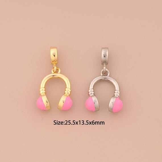18K Gold Headphone Charms,Enamel Headphone Charms Pendants,Headphone Charm for DIY Jewelry Making Supply