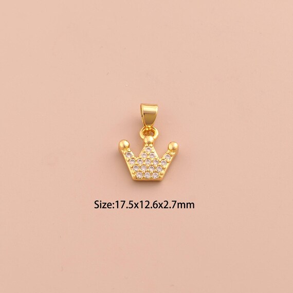 18K Gold Crown Charms,CZ Pave Crown Charms Pendants,Crown Charm for DIY Jewelry Making Supply