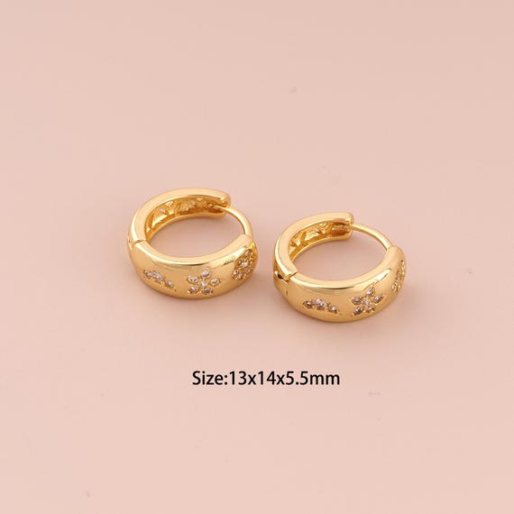 18K Gold Flower Earrings,CZ Pave Hugging Hoop Earrings,Hoop Earrings,Hypoallergenic Hoop Earrings,Gift for Her