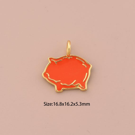 18K Gold Pig Charms,Enamel Pig Charms Pendants,Pig Charm for DIY Jewelry Making Supply