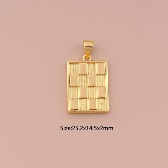 18K Gold Chessboard Charms,Minimalist Charms Pendants,Square Charm for DIY Jewelry Making Supply