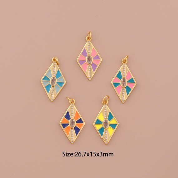 18K Gold Kite Charms,CZ Pave Minimalist Charms Pendants,Enamel Kite Charm for DIY Jewelry Making Supply