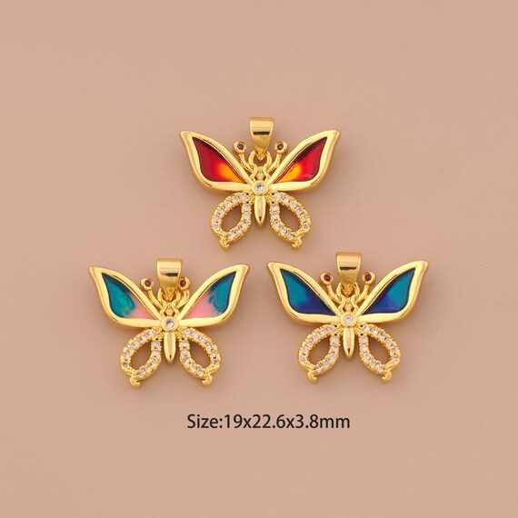 18K Gold Butterfly Charms,CZ Pave Insect Charms Pendants,Enamel Butterfly Charm for DIY Jewelry Making Supply