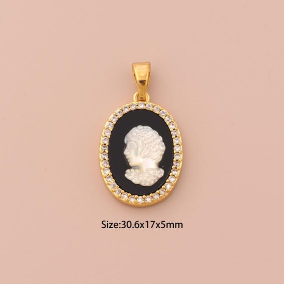 Dainty Engraved Necklace, 18K Gold Filled Oval Charm, Vintage Charm, Figure Pendant, DIY Jewelry Supplies,