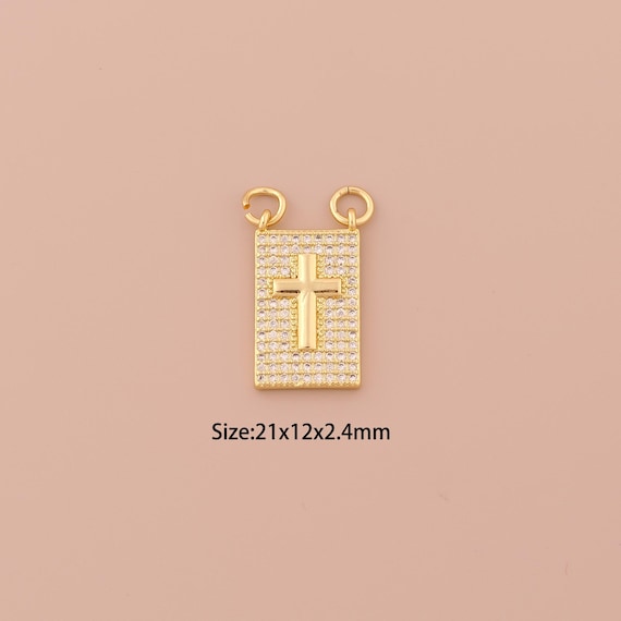18K Gold Cross Charms,CZ Pave Minimalist Charms Pendants,Christian Charm for DIY Jewelry Making Supply