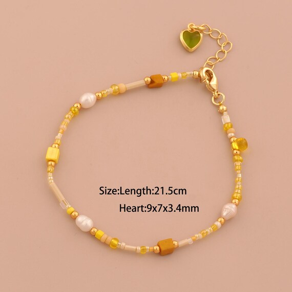 1 Str 18K Gold Natural Stone Bracelet,Heart Chain Bracelet,Gift for Her