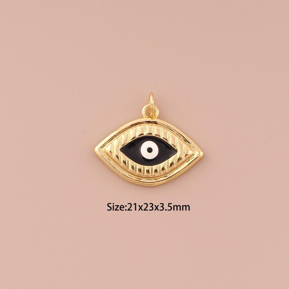 18K Gold Evil Eye Charms,Enamel Minimalist Charms Pendants,Devil Eye Charm for DIY Jewelry Making Supply
