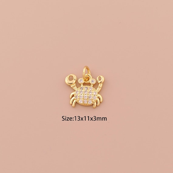 18K Gold Crab Charms,CZ Pave Minimalist Charms Pendants,Crab Charm for DIY Jewelry Making Supply