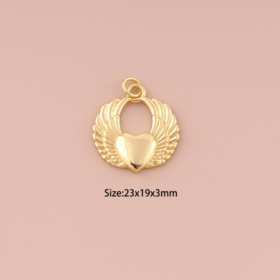 18K Gold Heart Charms,Minimalist Charms Pendants,Wing Charm for DIY Jewelry Making Supply