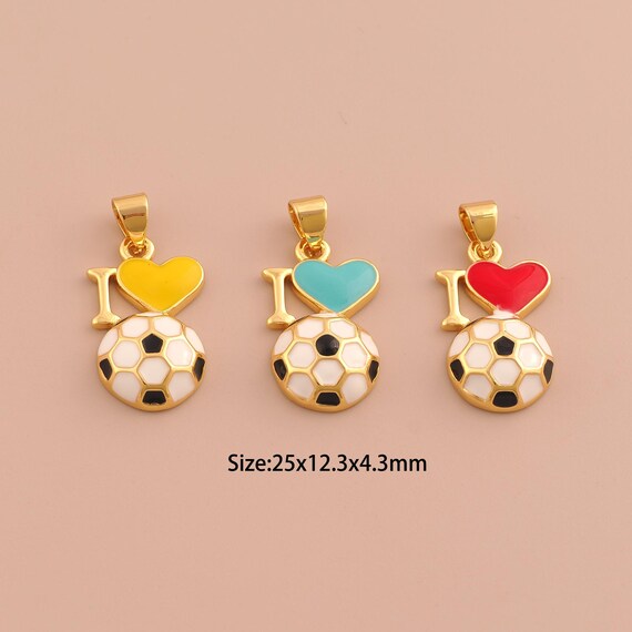 18K Gold I Love Football Charms,Football Charms Pendants,Enamel Heart Charm for DIY Jewelry Making Supply