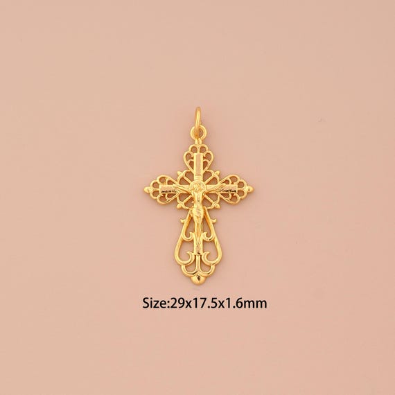 18K Gold Victim Charms,Cross Charms Pendants,Religious Charm for DIY Jewelry Making Supply
