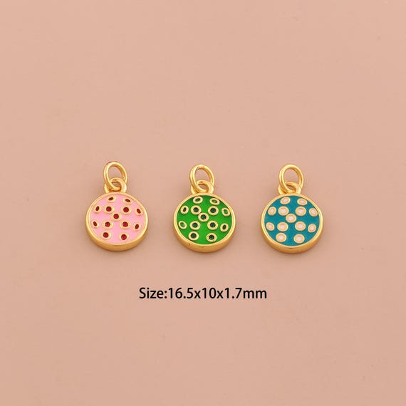 18K Gold Enamel Round Charms,Coin Charms Pendants,Disc Charm for DIY Jewelry Making Supply