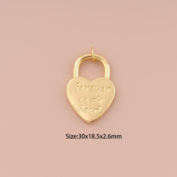 18K Gold Heart Charms,Minimalist Charms Pendants,Lock Charm for DIY Jewelry Making Supply