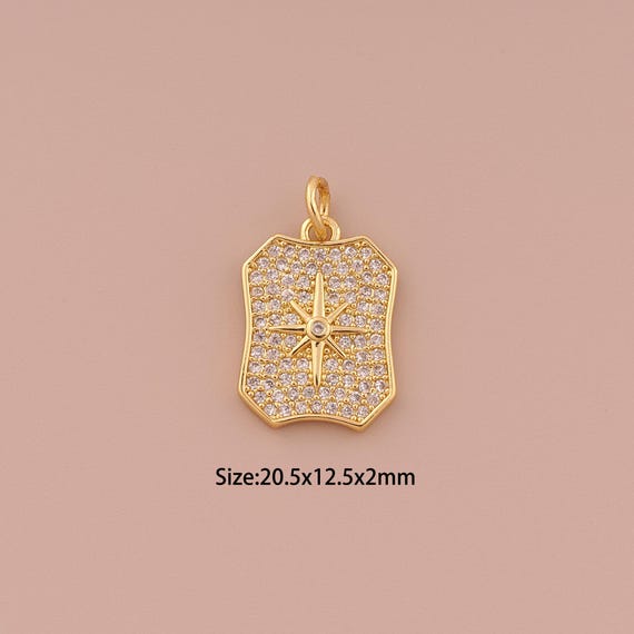 18K Gold Polaris Charms,CZ Pave Minimalist Charms Pendants,Polaris Charm for DIY Jewelry Making Supply