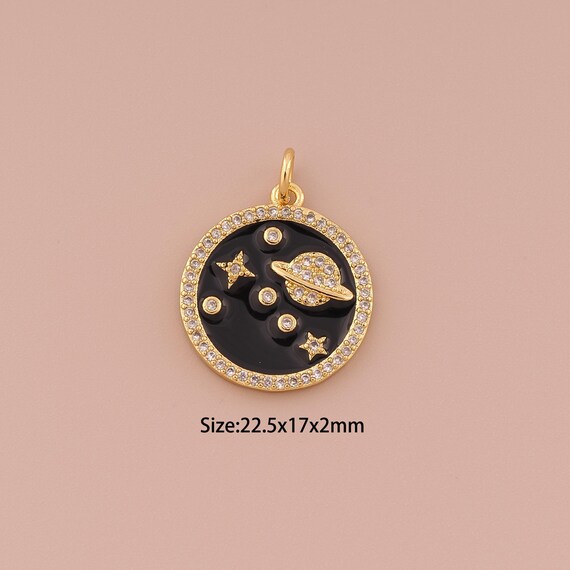 18K Gold Saturn Charms,CZ Pave Minimalist Charms Pendants,Enamel Star Charm for DIY Jewelry Making Supply