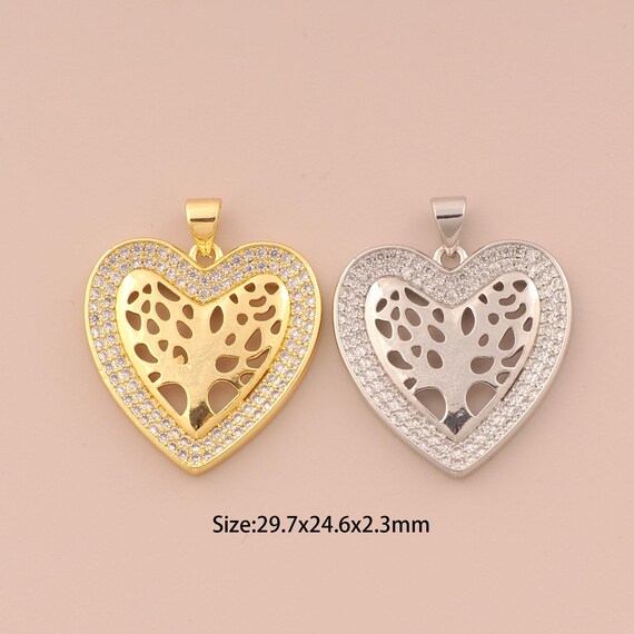 18K Gold Heart Charms,CZ Pave Heart Charms Pendants,Heart Charm for DIY Jewelry Making Supply