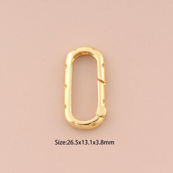 18K Gold Snap Clasp,CZ Pave Oval Snap Clasp,Push Door Clasp for DIY Jewelry Making Supply